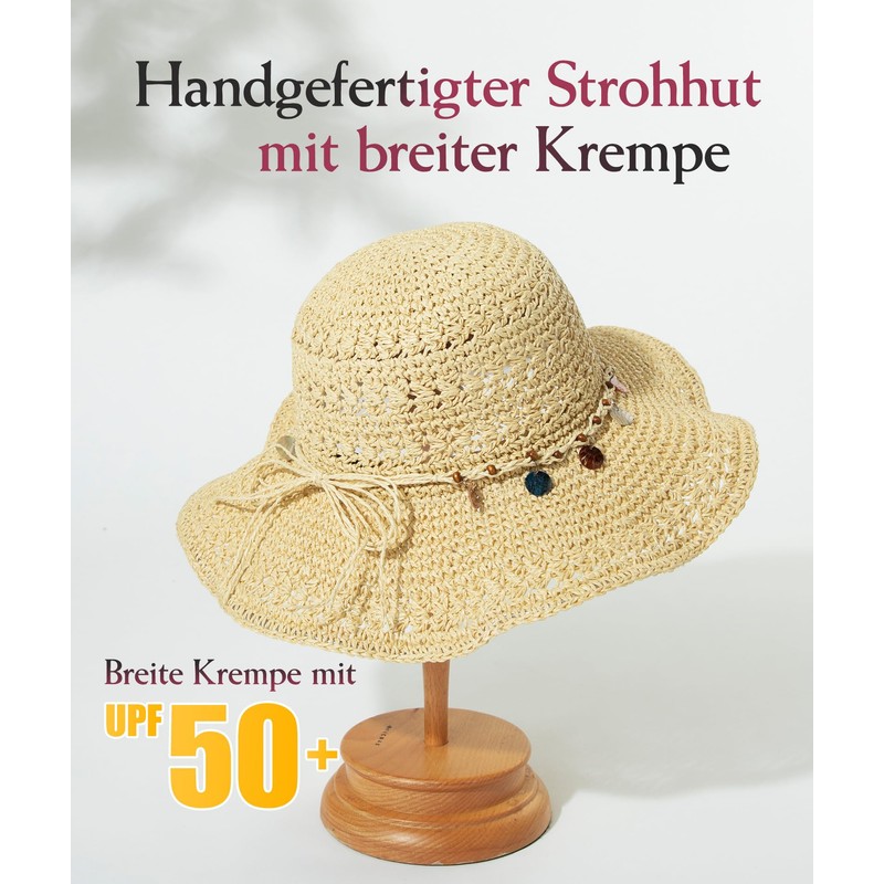 Comhats Women's Summer Straw Hat Foldable Handmade Beach Hat UV