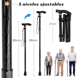 INGEQUIS Bastón Plegable Ajustable para Caminar, Bastones para Adulto Mayor, Fácil de Llevar y Transportar, 5 Alturas Ajustables Cane, Taburete de Mano de Acero Inoxidable