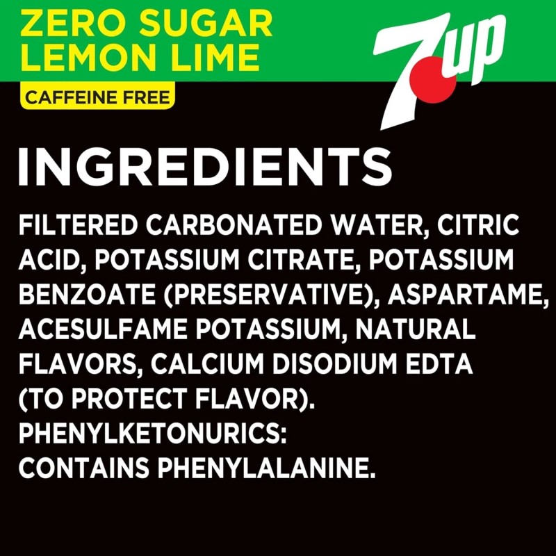 7UP Zero Sugar Soda Fizzy Drink, Diet Lemon Lime Flavor,