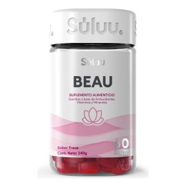 Sluu Beau Gomitas Vitaminadas, Cabello, Previene Cada del Pelo, 60 Gomitas, Sabor Fresa, Biotina, Vitamina A, Betacaroteno, Vitamina C y E, Selenio y 