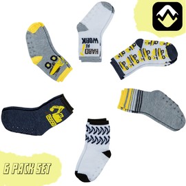 PEAK 2 PEAK Unisex Infant, Baby and Toddler 6-Pack assorted Ankle Socks - Designs and Colors (Construction, 12-24 Months)