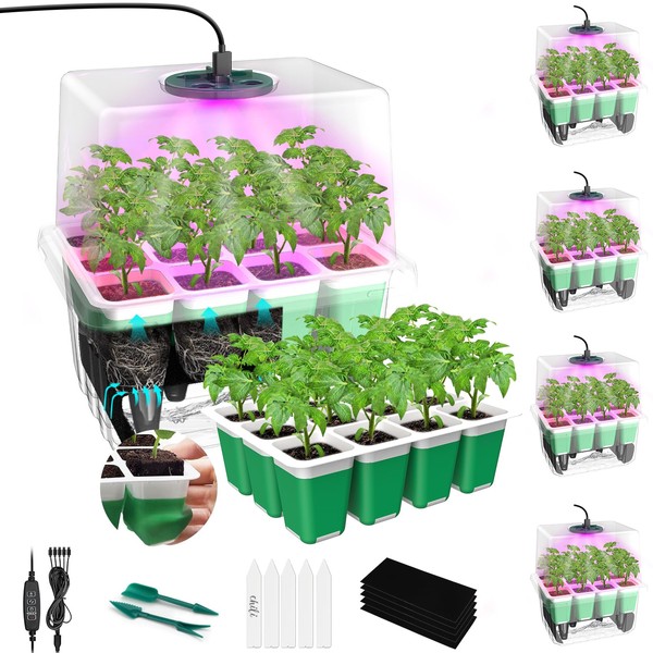 MQUPIN Seed Starter Tray with Grow Light,5 Pack Self Watering