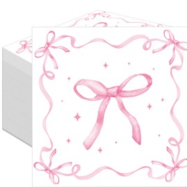 50 Pack Pink Ribbon Bow Paper Napkins, Disposable Coquette-Inspired Bow Cocktail Napkins for Girls Birthday, Sweetie-Soirées, Baby Shower, Bridal Shower, Bachelorette, and Tea Party Decorations