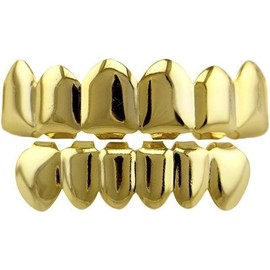 Plated Hop Teeth Grillz Punk Custom Fit Polished Caps Top & Bottom Grill Set with 2 Silicon Molding Bars Removable Grills For Women Men Gift Party - Color: Silver