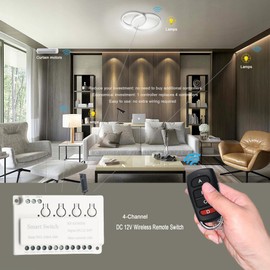 GUIRUIMOON 4 Way Remote Wireless Switchs, Wireless Relay Switch, 12V Remote Control Switch DC12V/24V 10A Relay, 164FT Remote Control,for Lights, Motors, Fans. (4-Way)