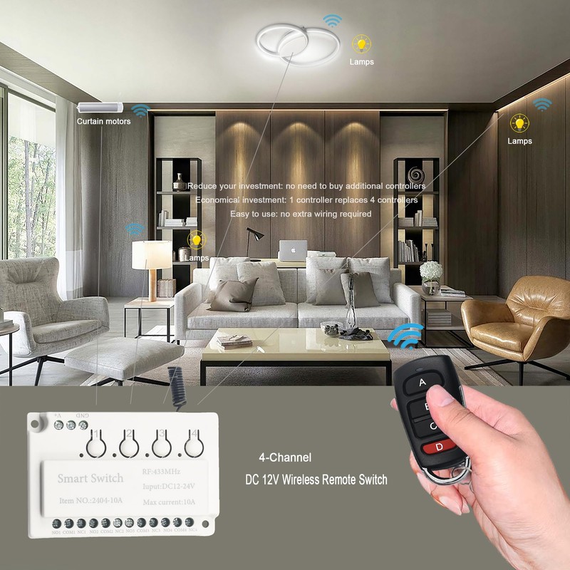 GUIRUIMOON 4 Way Remote Wireless Switchs, Wireless Relay Switch, 12V