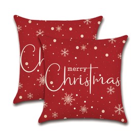 Ohok Set of 2 Christmas Cushion Covers, Polyester Linen, Double-Sided Motif, Decorative Cushion Covers, Modern Decorative Cushion Cover Set for Sofa, Couch, Living Room, Bedroom (Small Snowflakes A,