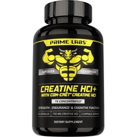 Prime Labs Creatine HCl Capsules - with CON-CRĒT, Rhodiola Root Extract - 60ct.