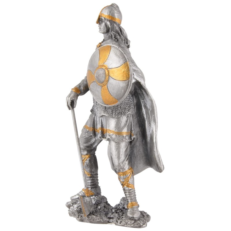 Viking with Axe and Shield, Pewter, Hand Painted in Silver