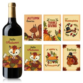USUKUSI 18 Pieces Thanksgiving Wine Bottle Labels Stickers Thanksgiving Party Wine Bottle Decorations Self-Adhesive Wine Bottle Stickers for Thanksgiving Party Wine Champagne Decor Supplies