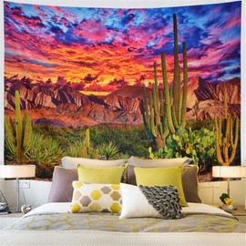 Generleo Mountain Desert Cactus Tapestry Sunset Clouds Tapestries Psychedelic Tropical Plants Wall Tapestries Nature Scenery Tapestry Wall Hanging for Bedroom Decor