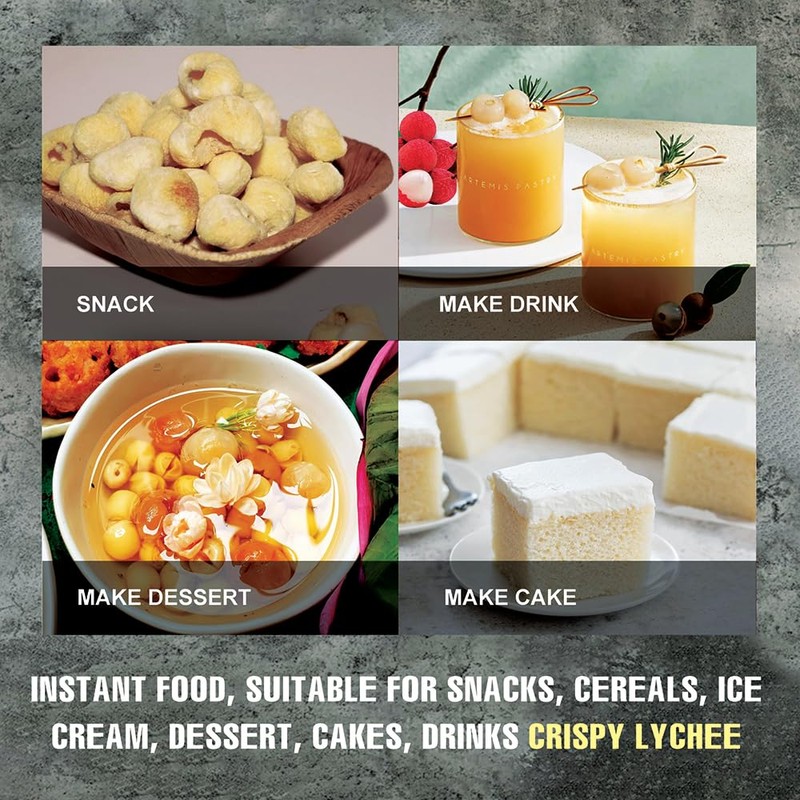 CRISPY DRIED LYCHEE 2.47 oz (70g) VIETFARMFOOD: Freeze-dried, no sugar
