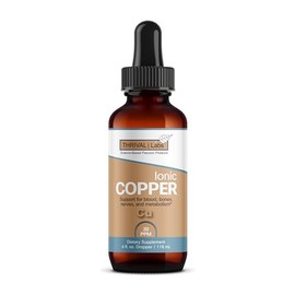 Thrival Labs Ionic Colloidal Copper Liquid (30 PPM) | Mental Clarity & Nerve Function | Hair, Skin, Nails & Collagen | Red Blood Cells & Energy Production | Cholesterol Levels & Blood Pressure (4oz Dropper)