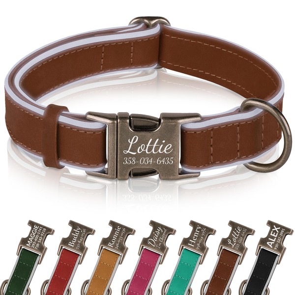 OOPSDOGGY Personalized Leather Dog Collar with Engraved Metal Buckle Custom