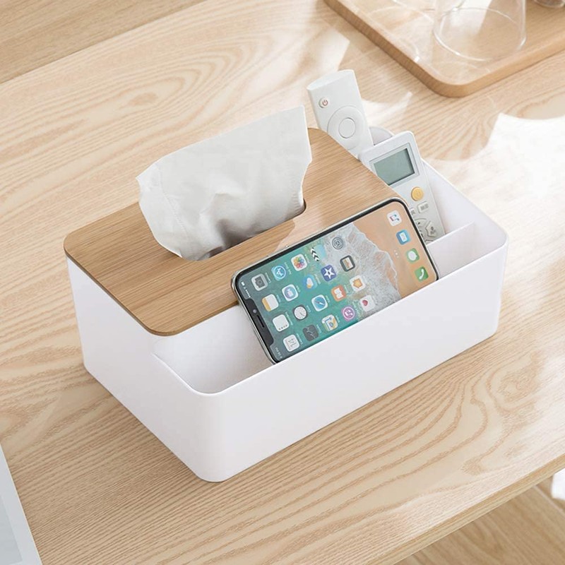 Multifunction Tissue Box Rectangular Facial Tissue Holder Dispenser for Dining