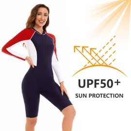 NESY Long Sleeve Swimsuits for Women One Piece Bathing Suit Rash Guard Swimsuit Surfing Wetsuit Swimwear Boyshort UPF 50+