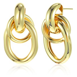 Gold Knot Earrings for Women Geometric Earring Long Link Dangle Earrings Dainty Vintage Twist Jewelry Birthday Mother Valentine's Day Festival Gifts Outdoor Indoor Trendy 1.34 × 0.79 × 0.91 Inches