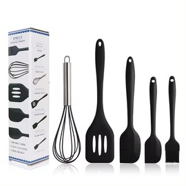 Juego de 5 Espátulas de Silicona para Repostería - Antiadherentes, Resistentes al Calor, Utensilios de Cocina Libres de BPA - Herramientas Ideales para Hornear (negro)