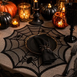 30cm Black Spider Web Placemat for Halloween – Lace-Style Round Table Decor for Parties, Dining Tables & Spooky Displays