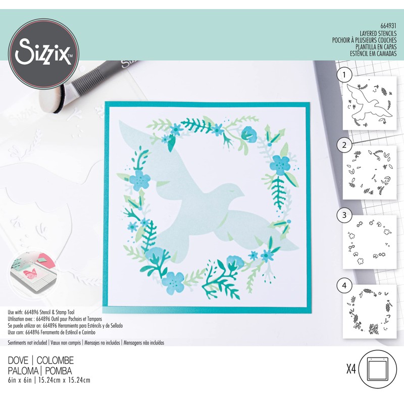 Sizzix Layered Stencils 4PK Dove, One Size