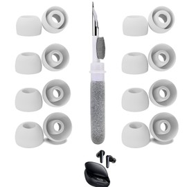 [8 Pairs] Replacement Ear Tips for Soundcore Liberty 4 Pro, with 3 in 1 Cleaner Kit, Silicone Ear Tips (XS/S/M/L) White
