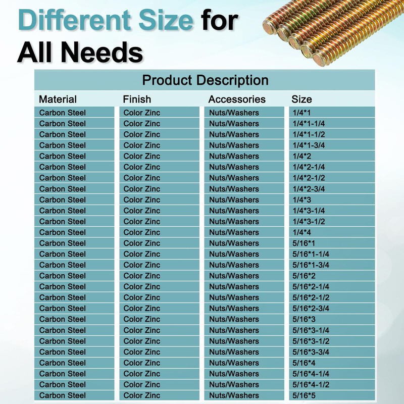 uxcell 8Pcs Fully Threaded Rod, 5/16" UNC x 4-1/2" Length