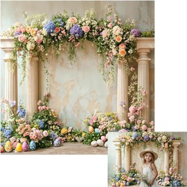 Kate 8x8ft Easter Day Colorful Eggs Photography Backdrops Spring Scenic Flowers Arch Vintage Wall Photo Background Children Baby Easter Backgrounds