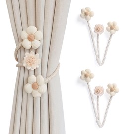 Dalababa Flexible Curtain Tie Backs, 2 Pcs Flower Shaped Curtain Tiebacks, Twist Curtain Binding Ropes, Drapery Holdbacks for Home Decor (Beige)
