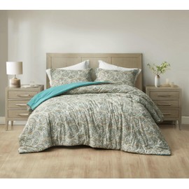 Chezmoi Collection Presley 2-Piece Twin Size Washed Cotton Paisley Comforter Set - Elegant Teal Ivory Brown Paisley Floral Printed Bedding Set Reversible Lightweight Comforter for All Season