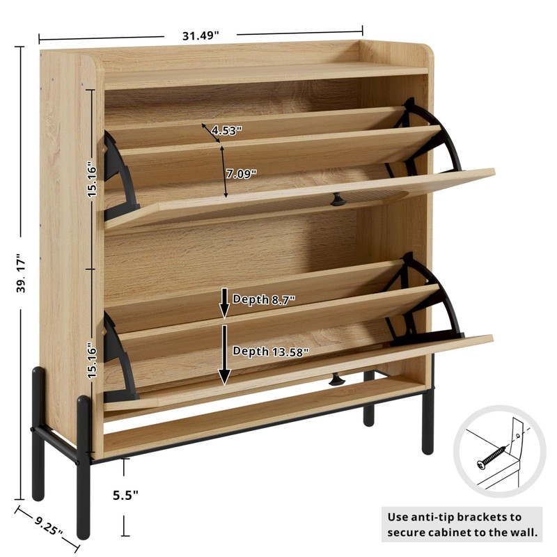 IRONCK Shoe Cabinet Storage with 2 Flip Drawers, Free Standing