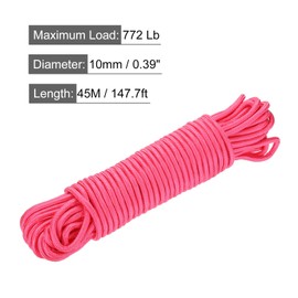 MECCANIXITY Polypropylene Rope Braid Cord 45M/147.7ft 3/8" Pink for Indoor Outdoor Camping Clothes Line