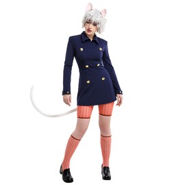 haikyuu Women's Neferpitou Pitou Cosplay Costume Dark Blue School College Style Uniform with Cat Ears and Tail (Blue, Large)