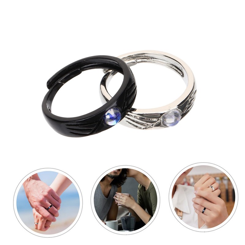 TEHAUX 3 Pairs Angel Pair Couples' Matching Jewelry Promise Rings