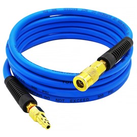 YOTOO Hybrid Lead-In Air Hose, 1/4"x10' Air Compressor Hose, 300 PSI, Heavy Duty, Lightweight, Kink Resistant, All-Weather Flexibility with 1/4-Inch Industrial Air Fittings and Bend Restrictors, Blue
