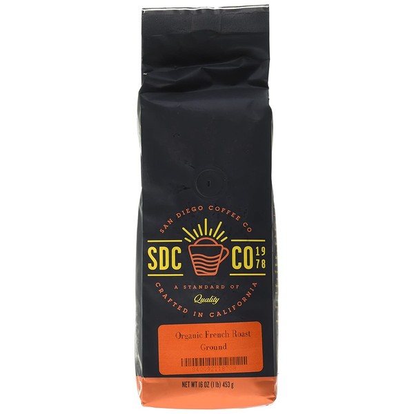 San Diego Coffee Organic French Roast, Dark Roast, Ground, 16-Ounce Bags (Pack of 2)