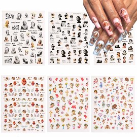 Ludress 3D Nail Stickers Fun Nails Art Stickers Angel Nail Stickers Abstract Pattern Nails Decals Nails Water Transfer Stickers Black Self-Adensive DIY Manicure Stickers Decoration for Girls and Women (Set B-6)