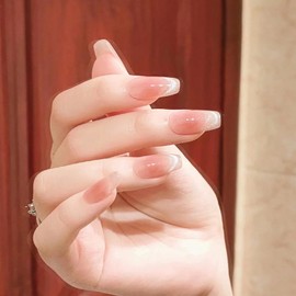 Nail Tip, Long, 24 Pieces, Nail Tip, False Nail, Gradient, Pink, Cat Eye, Popular, Japanese Style, Cute, Simple, Fashionable Party, Nail Tip, Autumn, Spring, Summer, Bride, Glossy, Coming of Age