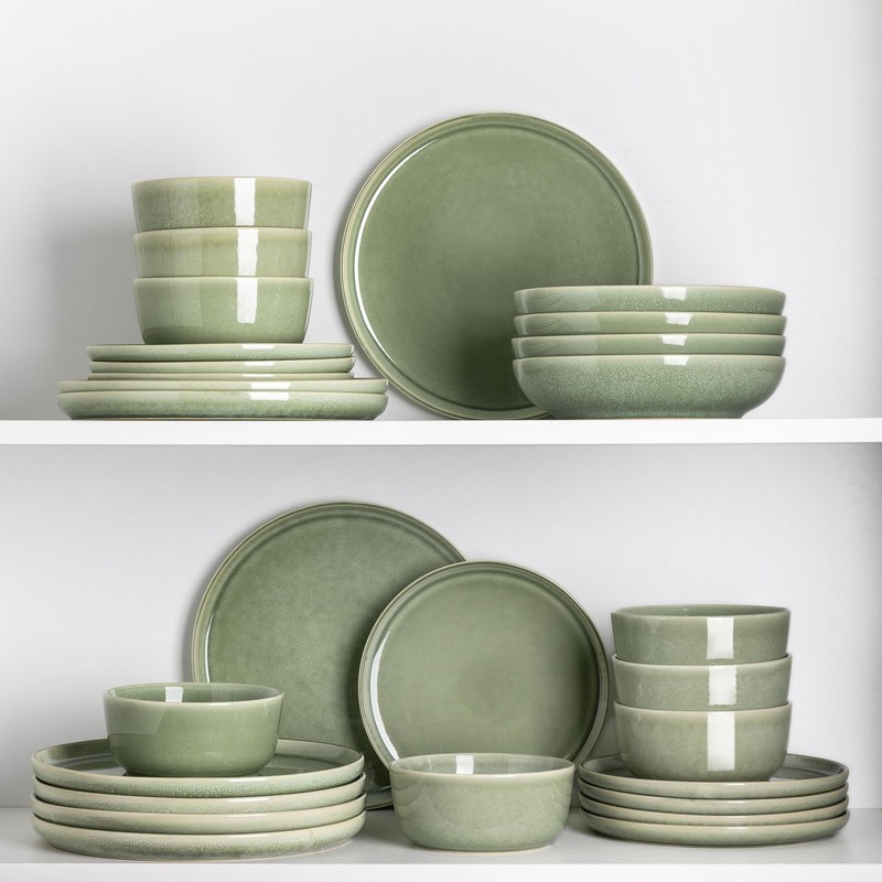 AmorArc Stoneware Dinnerware Sets,Round Reactive Glaze Ceramic Plates and Bowls