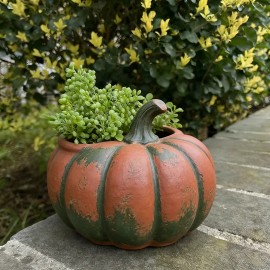 Halloween Pumpkin Resin Flower Pot - Vintage Orange Jack-O-Lantern Planter for Outdoor Garden & Home DecorColor: As Pic, Size: One Size
