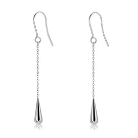 KVANU Minimalist Elegant Stainless Steel Long Tassel Chain Teardrop Dangle Drop Earrings for Women Dainty Jewelry Gifts (Silver)
