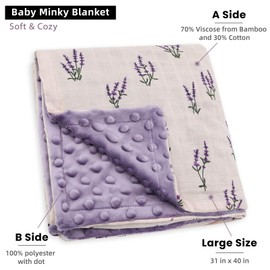 LifeTree Minky Baby Blankets for Boys Girls, Soft Double Layer Swaddle Blankets Neutral, Muslin Front and Dotted Fleece Backing Receiving Bed Throw Blanket for Newborn Unisex, 31X40 Inches, Lavender