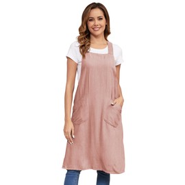 Nanxson Cotton Linen Solid Color Apron Cross-back apron with Two Pockets Vintage Rustic Apron for Literature Art, Flower Shop, Coffee House and Kitchen