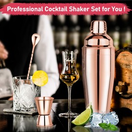 Cocktail Shaker Set Martini Shaker Set Bartender Set with Margarita Mixer Drink Shaker, Measuring Jigger and Mixing Spoon - Professional 18/8 Stainless Steel Bar Tools for Mixed Drinks, Rose Gold