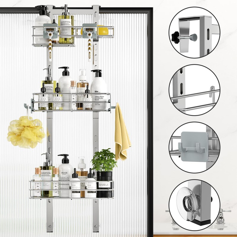 ODesign Over The Door Shower Caddy, 3-Tier Adjustable Hanging Shower