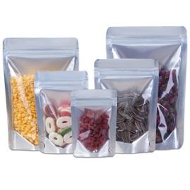 100Pcs Mylar Bags,Resealable Bags Stand Up,Aluminum Foil Ziplock Bags with Clear Front,Food Bags Zip Seal,Sweet Pouches,Smell Proof Bag Heat Seal Packaging Baggies for Food Storage (10x15cm - 100pcs)