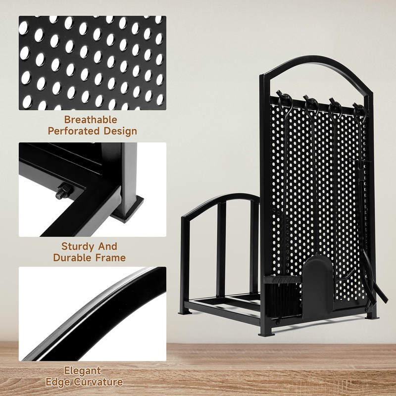 HECASA Firewood Rack with Fireplace Tools Set Indoor Fireplace Wood