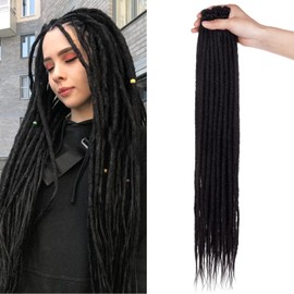 Mscat 24 Inch Dreadlock Extensions 20 Strands Black Soft Hippie Dreads 0.6 cm Width Synthetic Loc Extensions Handmade Reggae Style Crochet Braiding Hair