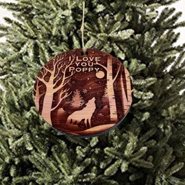 HipFlaskPlus Winter Wolf I Love you Poppy - cedar ornament