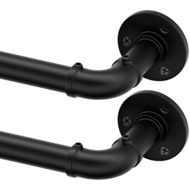 Qouara Curtain Rods for Windows 40 to 76, Black Adjustable Curtain Rods Set of 2, Blackout Wrap Around Curtain Rod, Heavy Duty Industrial Curtain Rod, 1 Inch Outdoor/Indoor Drapery Rod 40-76"