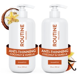 Routine Wellness Anti-Thinning Shampoo for Thinning Hair - Biotin DHT Blocker Women & Men - Color Safe Shampoo for Hair Loss & Healthy Hair - Coconut & Vanilla 14oz (Pack of 2)